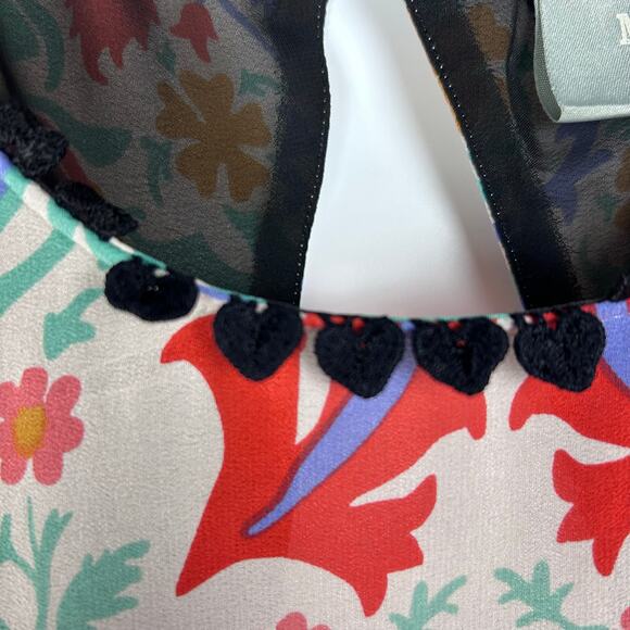 Maeve Folkart Kimono Silk Blouse Keyhole Back Bell Sleeves Sheer Womens Size 0 - Picture 12 of 13